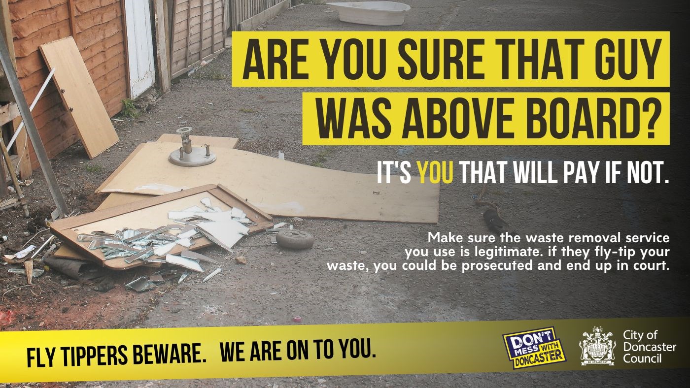Fly-Tippers Beware - Timber Fly-Tippers Beware poster showing abandoned waste